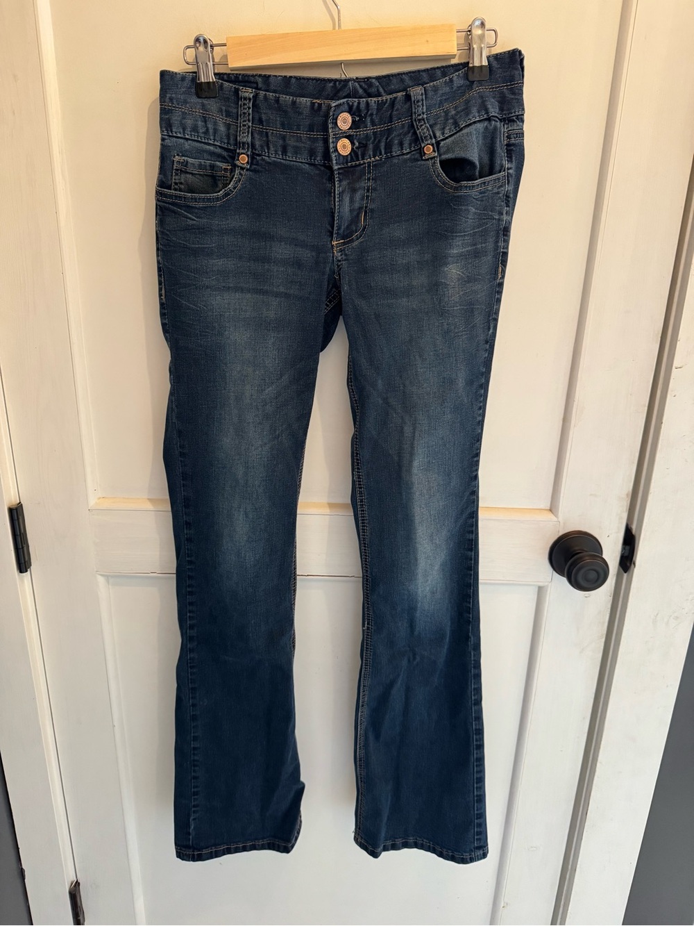 Women’s Maurice’s Dark Wash Low Rise Jeans with Brown Stitching - Blue